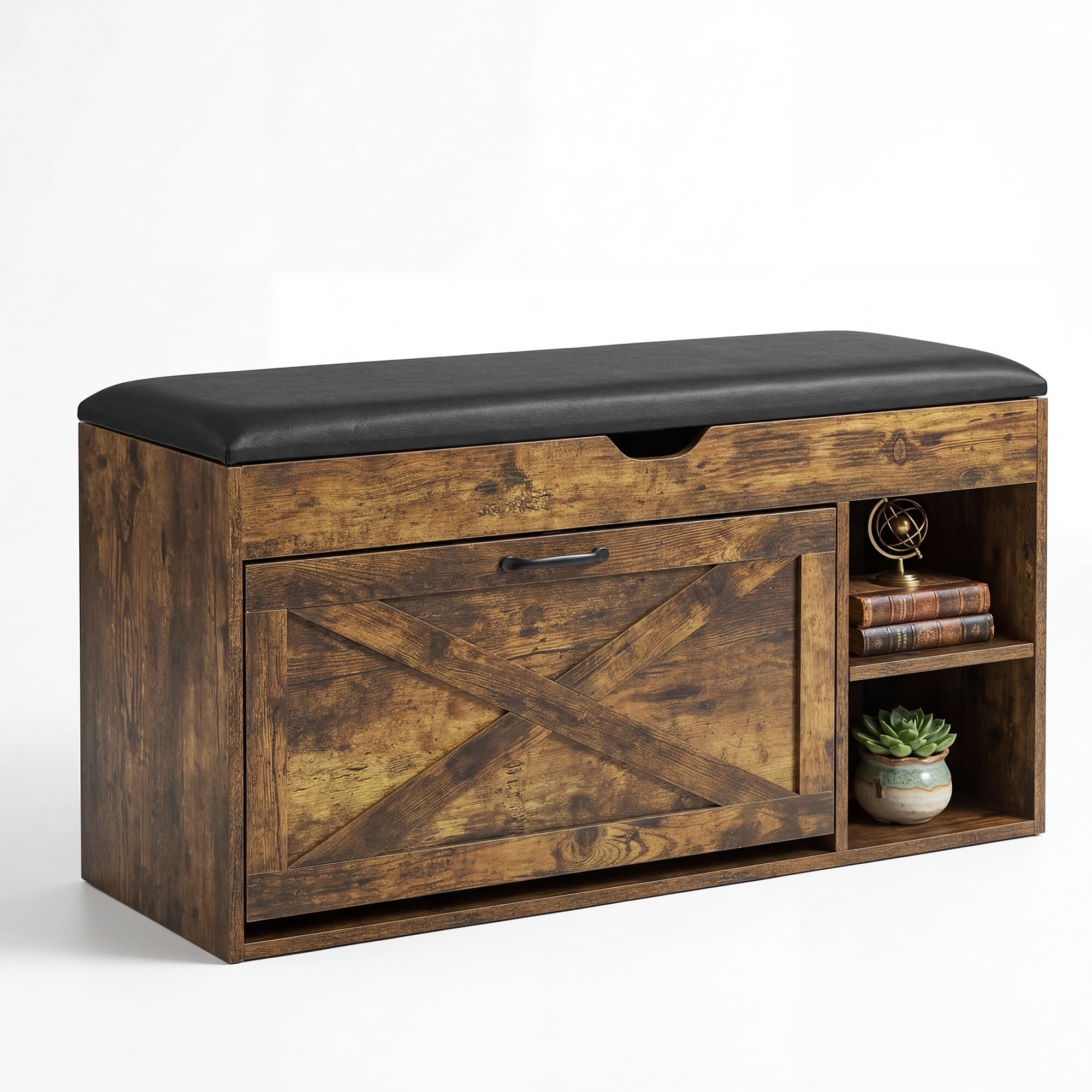 BonVache Banc à Chaussures avec Assise, Banc à Chaussures à 3 Compartiments avec Compartiment de Rangement, étagères réglables, étagère Salon ou l'entrée, Charge maximale de 150 kg, Marron Vintage