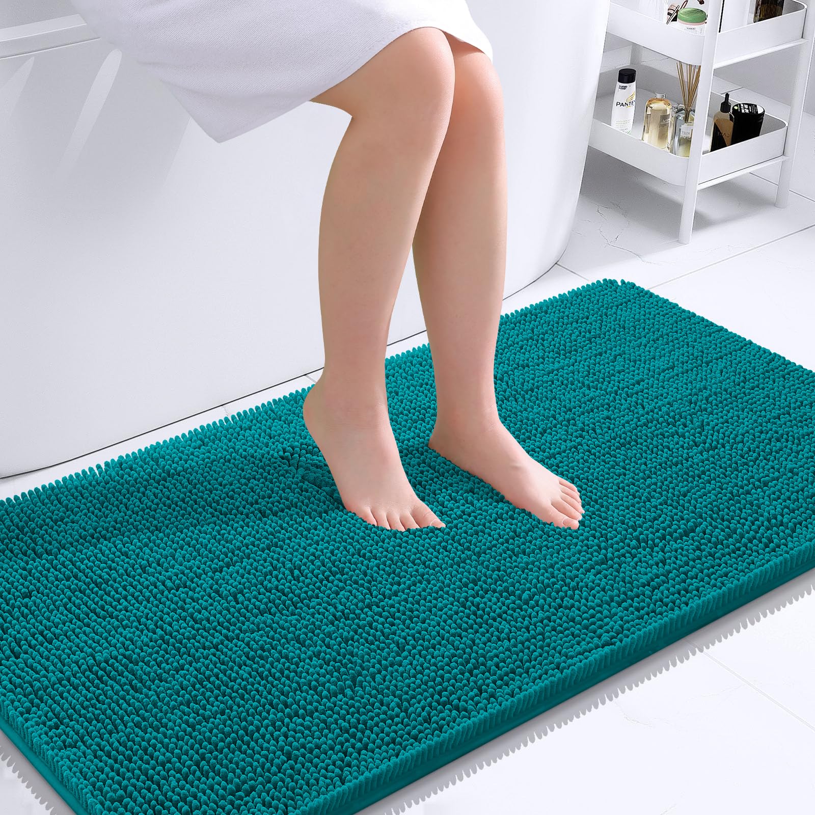 OLANLY Bathroom Runner Rugs 44x24, Soft Absorbent Chenille Bath Rugs, Rubber Backing Quick Dry, Machine Washable Long Bath Mats for Bathroom Floor, Tub and Shower, Home Decor Accessories, Deep Lake | Deep Lake, Quick-Drying Rubber Backing, Washable Long Bath Mat for Bathroom Floor, Tub and Shower, Home Decor Accessories