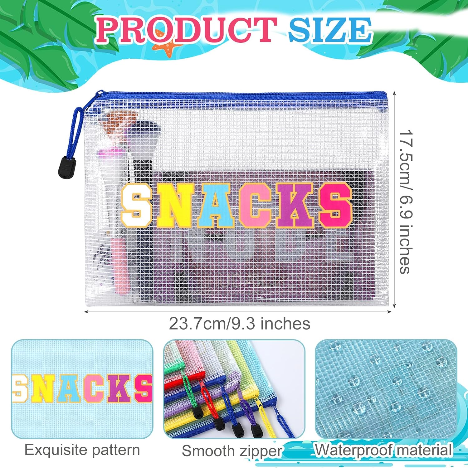 Abbylike 12 Pcs Snack Bags Pouch Travel Makeup Cosmetic Bag Clear Letter Zipper Pouch Waterproof PVC Organizer Storage for Women