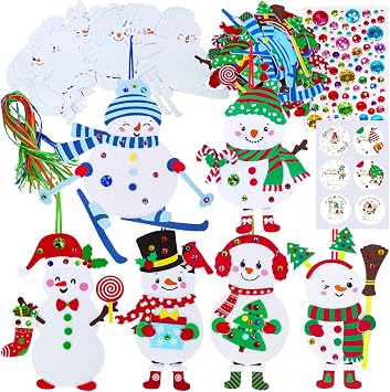Winlyn 24 Sets Christmas Craft Kits Winter Crafts DIY Christmas Snowman Ornaments Decorations Art Sets Snowman Christmas Foam Stickers Arts and Crafts for Kids Holiday Art Project Classroom Activities