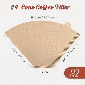 Metflavor #4 Cone Coffee Filters, Unbleached Coffee Filters 8-12 Cup, 100 Count with 2 Individual Packs for Easy Storage, Compatible with Ninja Pour Over Coffee Dripper, No Leak, Tear-Resistant