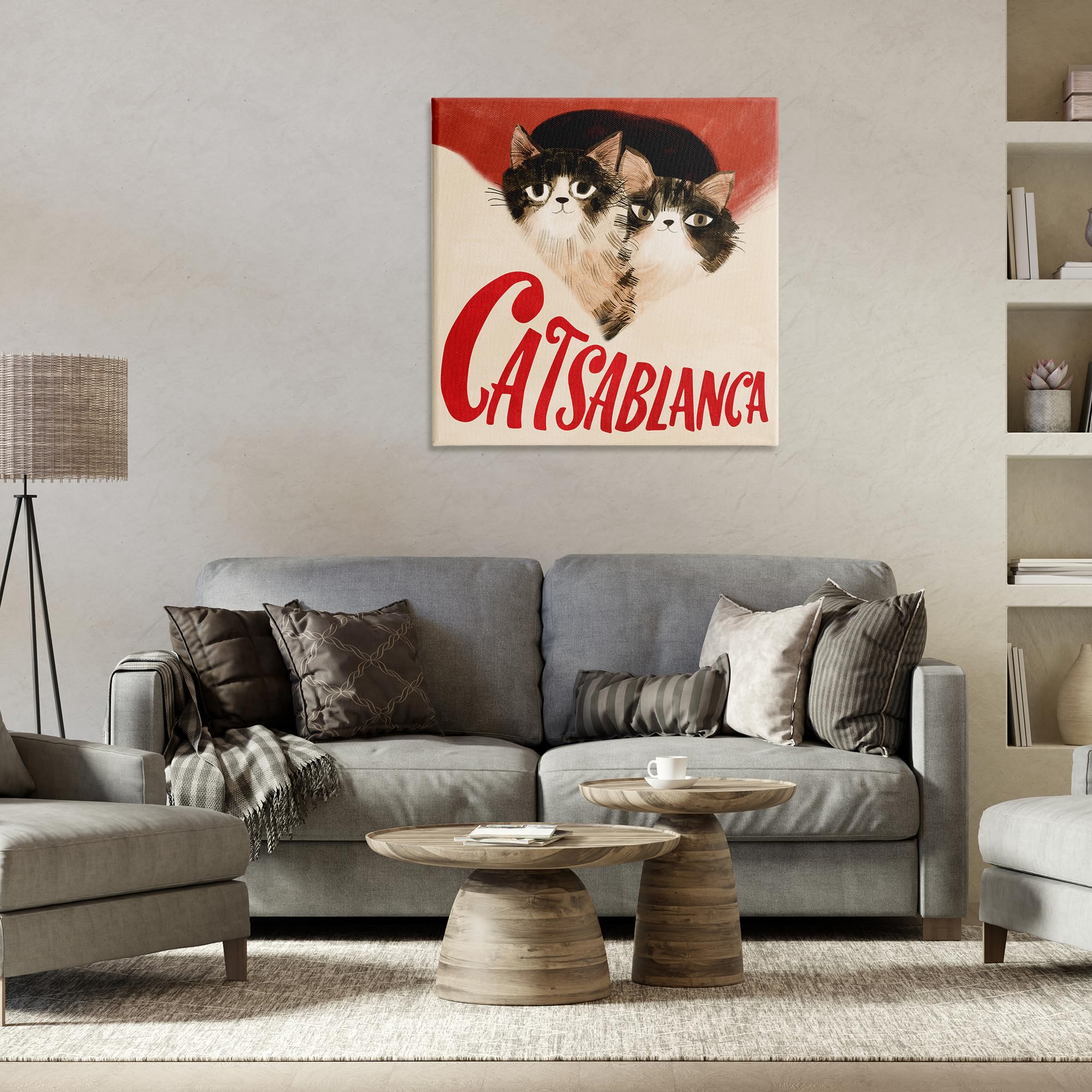 Stupell Industries Catsablanca Lustiger Retro-Film auf Leinwand, Wandkunst, Design von Planet Cat von Angie Rozelaar, 30 x 30 cm
