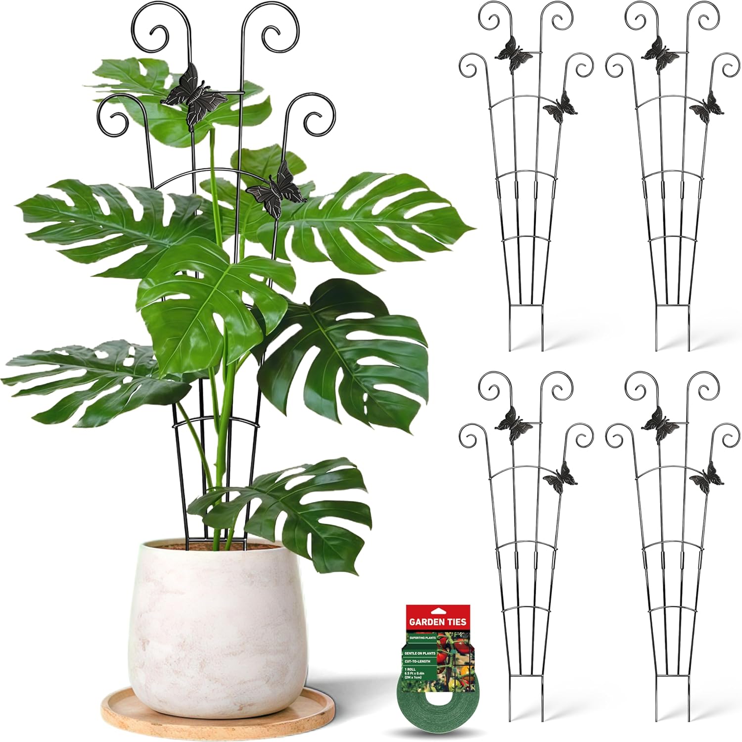 Coomin 30'' Monstera Plant Support Outdoor, Metal Expandable Plant Supports for Indoor Plants, Garden Monstera Trellis for Climbing Plants Indoor, 4pcs