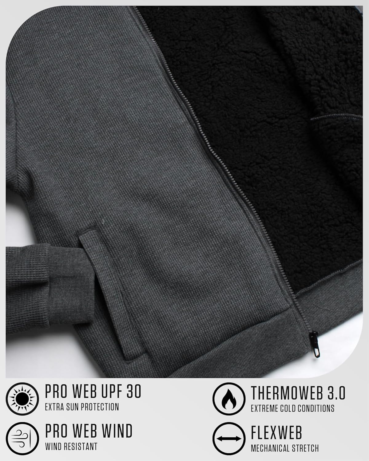 Spyder Mens Sherpa Fur Hoodie - Soft Stretch Waffle Knit Full Zip Up Hoodie Sweatshirt for Men with Cozy Sherpa Fleece Lining - Image 5