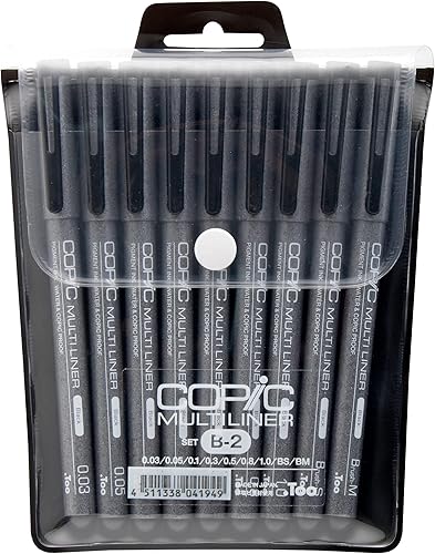 Copic Rotuladores - Juego de 9 bolígrafos de entintado multiliner B-2 negro MLB2