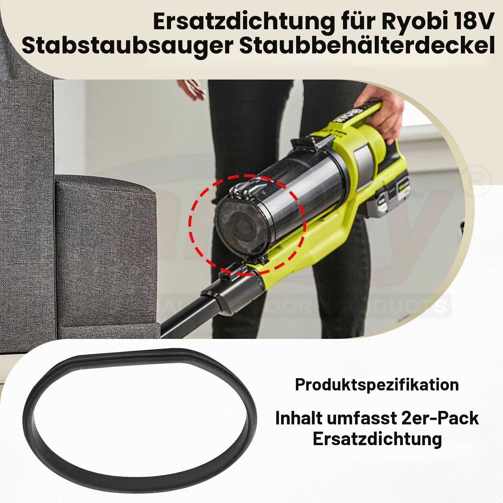 Ersatzrad und Dichtung für Ryobi 18 V schnurlosen Staubsauger PCL720B, PCL720K, PBLSV716B, PBLSV716K, PBLSV717B, PBLSV717K schnurloser Staubsauger, Silikon-Ersatzräder, 2 Sets