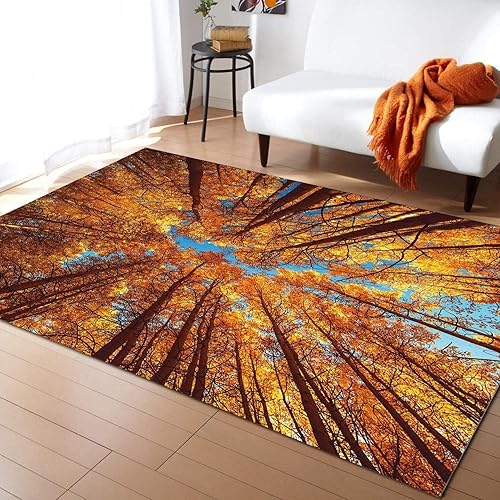 Alfombras de bosque caducifolio de arce, alfombra grande con vistas al bosque, fácil de limpiar, lavable, antideslizante, para niños y niñas, para