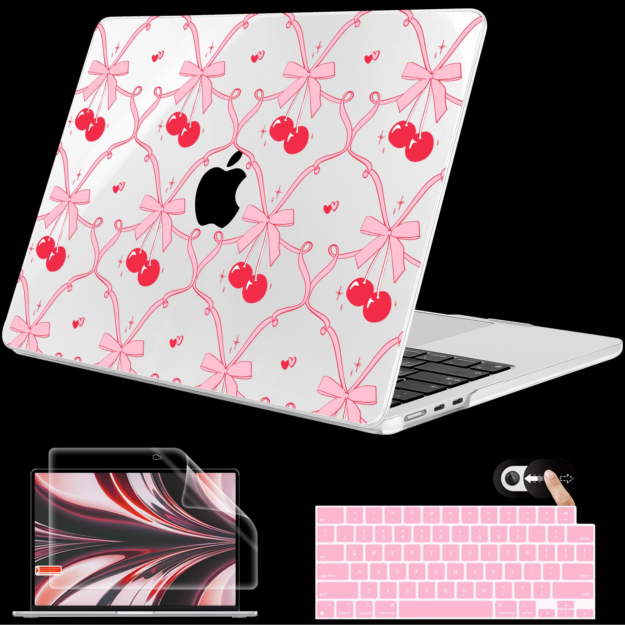 Mektron for 2026 MacBook Air 13-inch M5 Laptop Case A3449 with 13.6-inch Liquid Retina Display Fits 2025 A3240 M4 2024 A3113 M3 2023 A2681 M2 Printed Shell for MacBook Air 13.6", Checkered Cherries-A