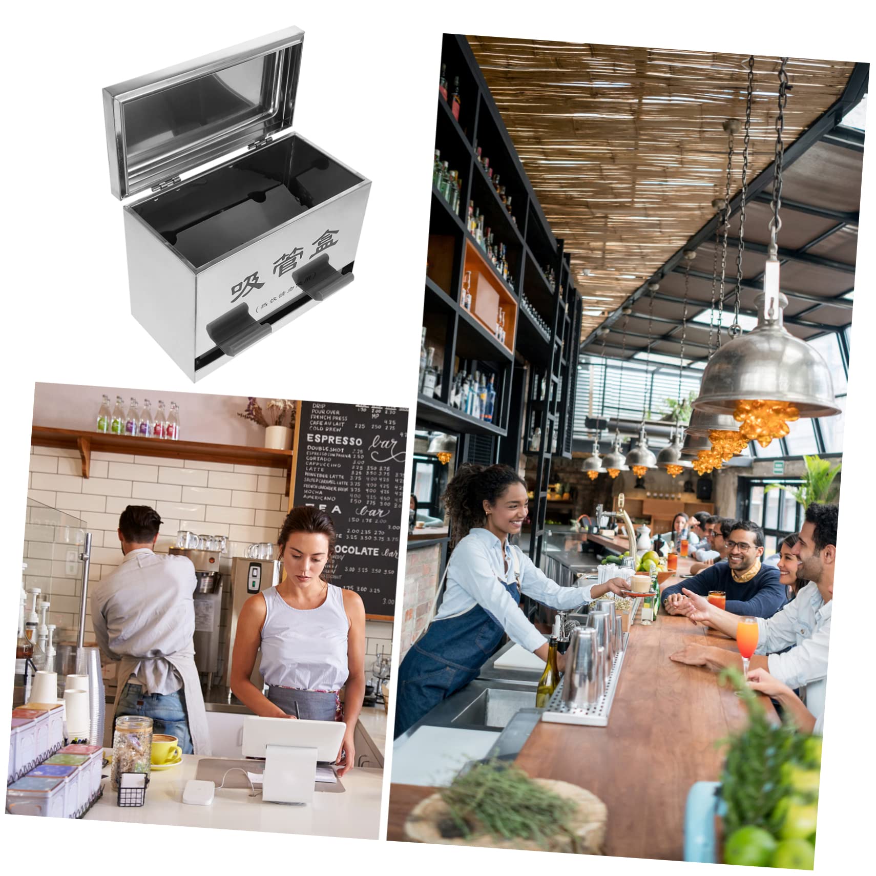 Strohhalmspenderbox Edelstahl mit Pressmechanismus für Theke
