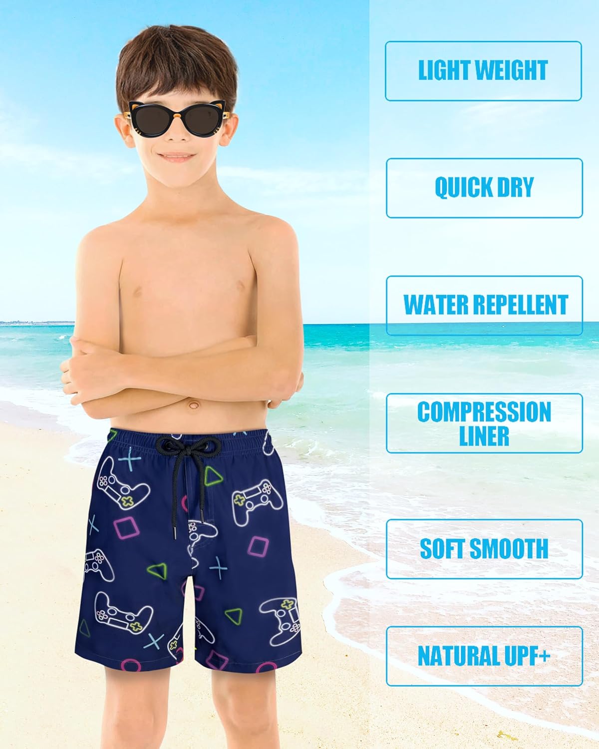 LUCOWEE Boys Swim Trunks Soft Boxers Lined no Chafe Swimsuit Bathing Shorts Sandless Quick Dry UPF 50+ Functional Drawstring - Image 2