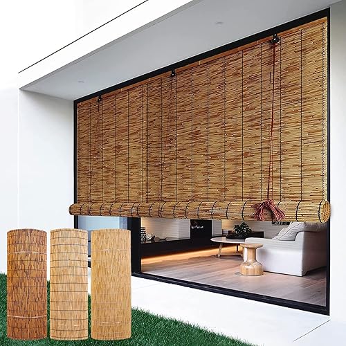 Persianas para exteriores, persiana enrollable de bambú retro, persiana enrollable romana, persianas de caña natural, de bambú, protección solar,