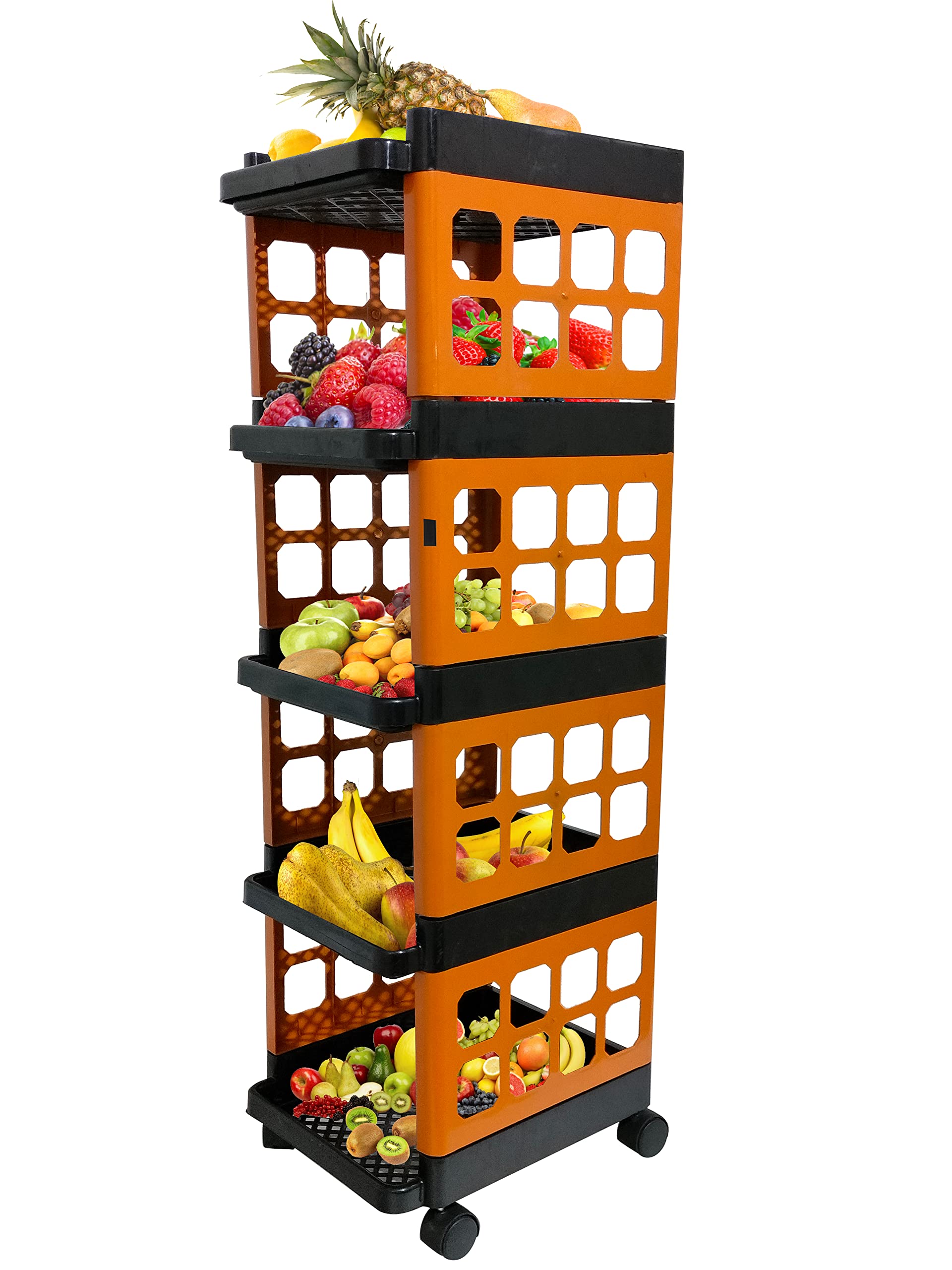 5 Layers Plastic Foldable Modern Shoe Cabinet with 360 Rotatable & Dust Proof for Kitchen, Bathroom, & Office Organizer Multi-Purpose Cabinet Trolley (5 Layer-Orange)