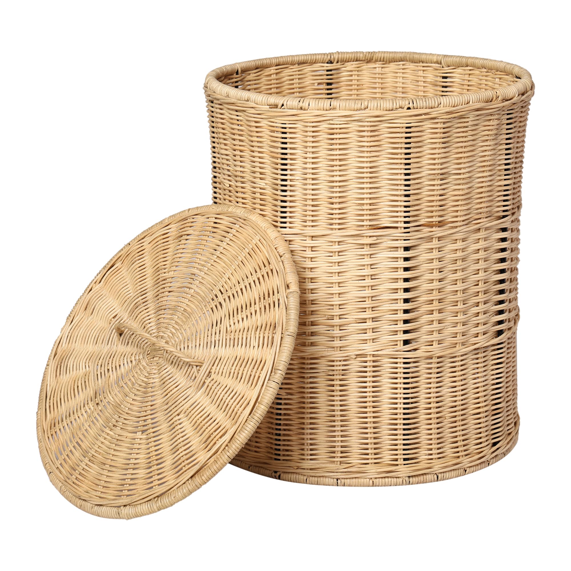 wudflex Round Wicker Laundry Basket/Storage Box | Laundry Basket with Lid| Small (12D x 15H)