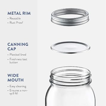 Paksh Novelty Wide Mouth Mason Jars 32 oz, Mason Jars with Lids, 2-Pack | 32 oz mason jars, glass quart mason jars wide mouth with lids, canning jars, pickling jars, food storage, meal prep