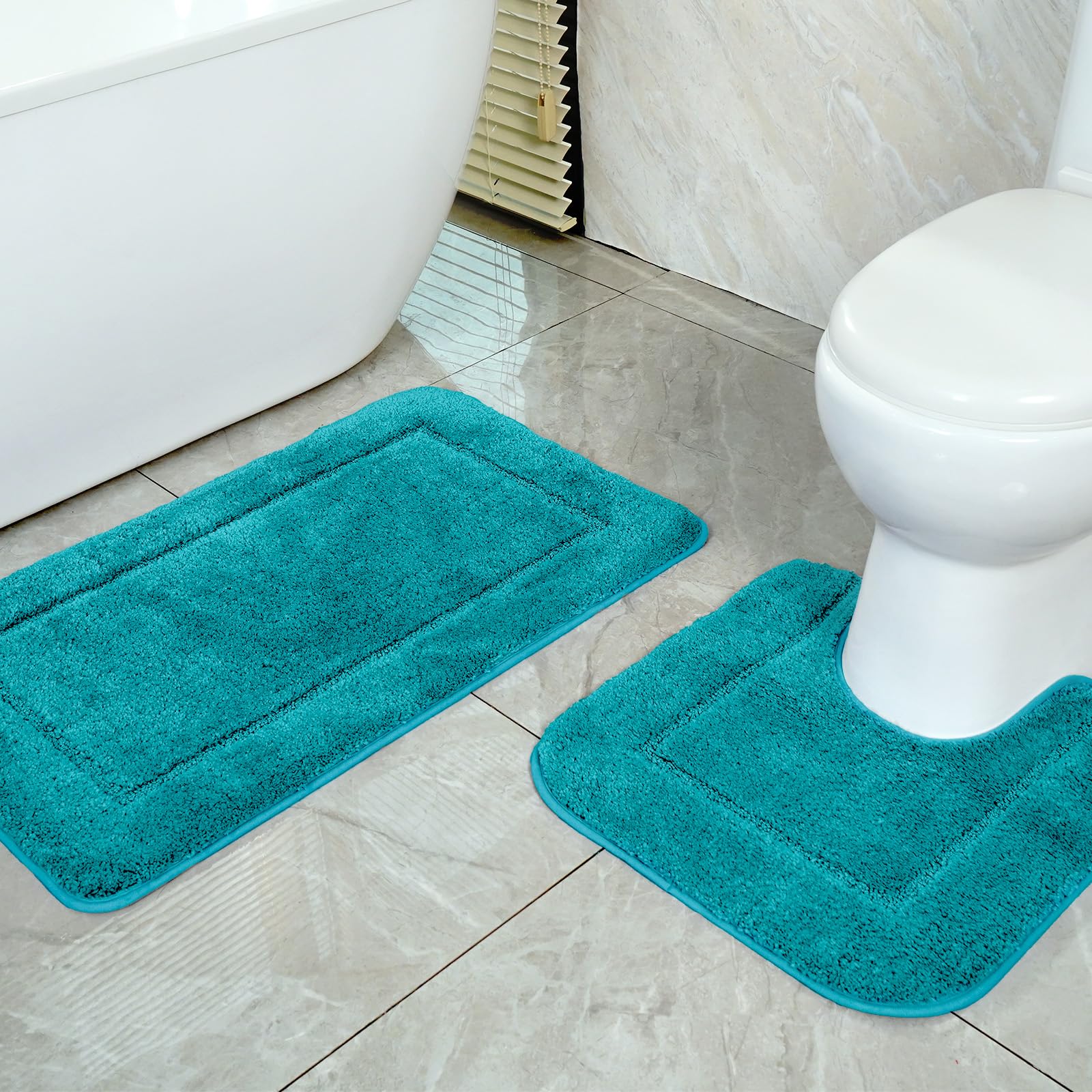 Sponsored Ad – Turquoise Bath Mat Set of 2, High Density Soft Microfiber Non-Slip Bathroom Mats, 53x86 cm Bathtub Rug & 50x50 cm Toilet Pedestal Carpet, Shower Rugs Machine Washable