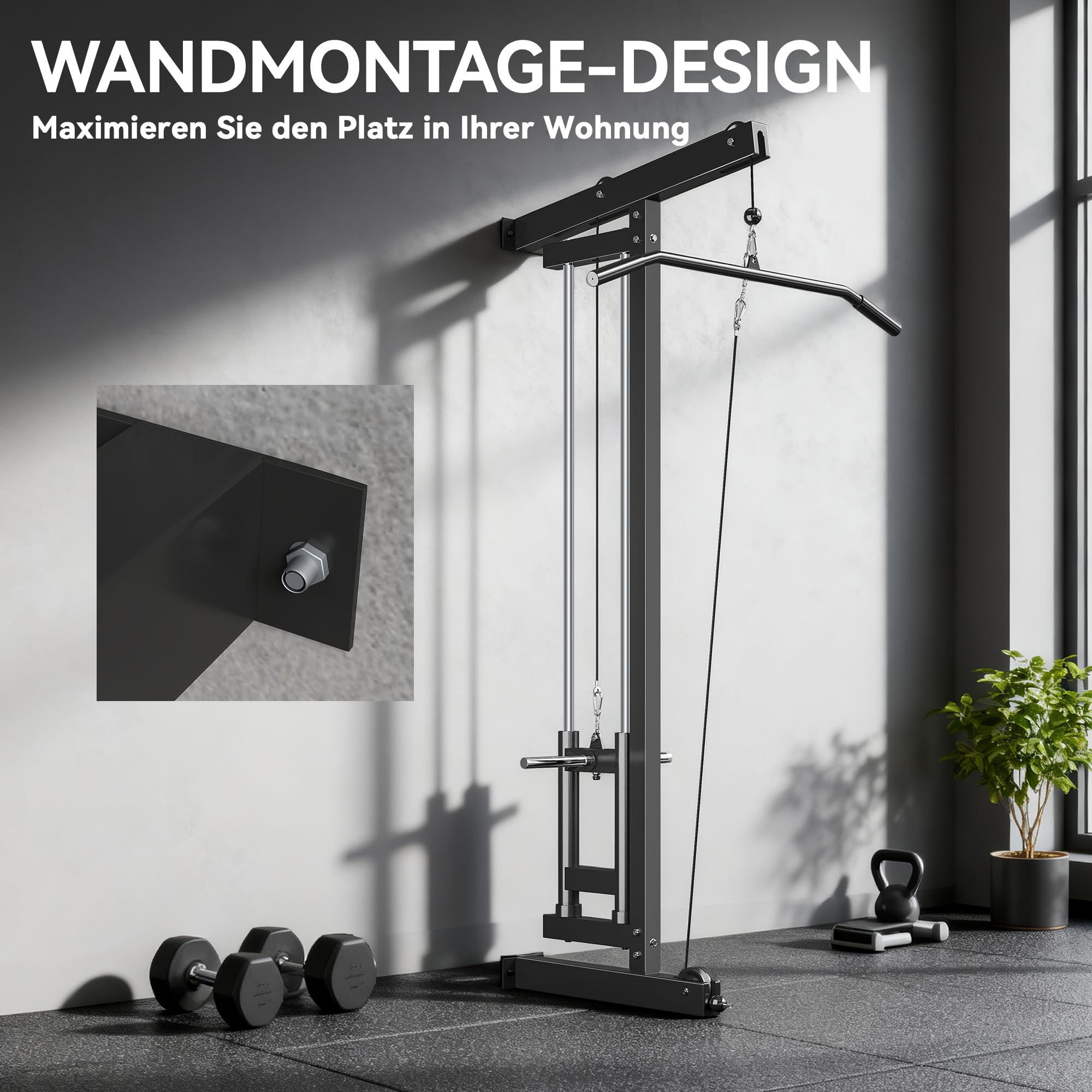 SPORTNOW Latzugstation Verstellbar zur Wandmontage Latzugturm inkl. Latzugstange Seilzug Latzugmaschine bis 120kg Belastbar Fitnessstation Kabelzugstation Latzug-Station Kraftstation für Zuhause