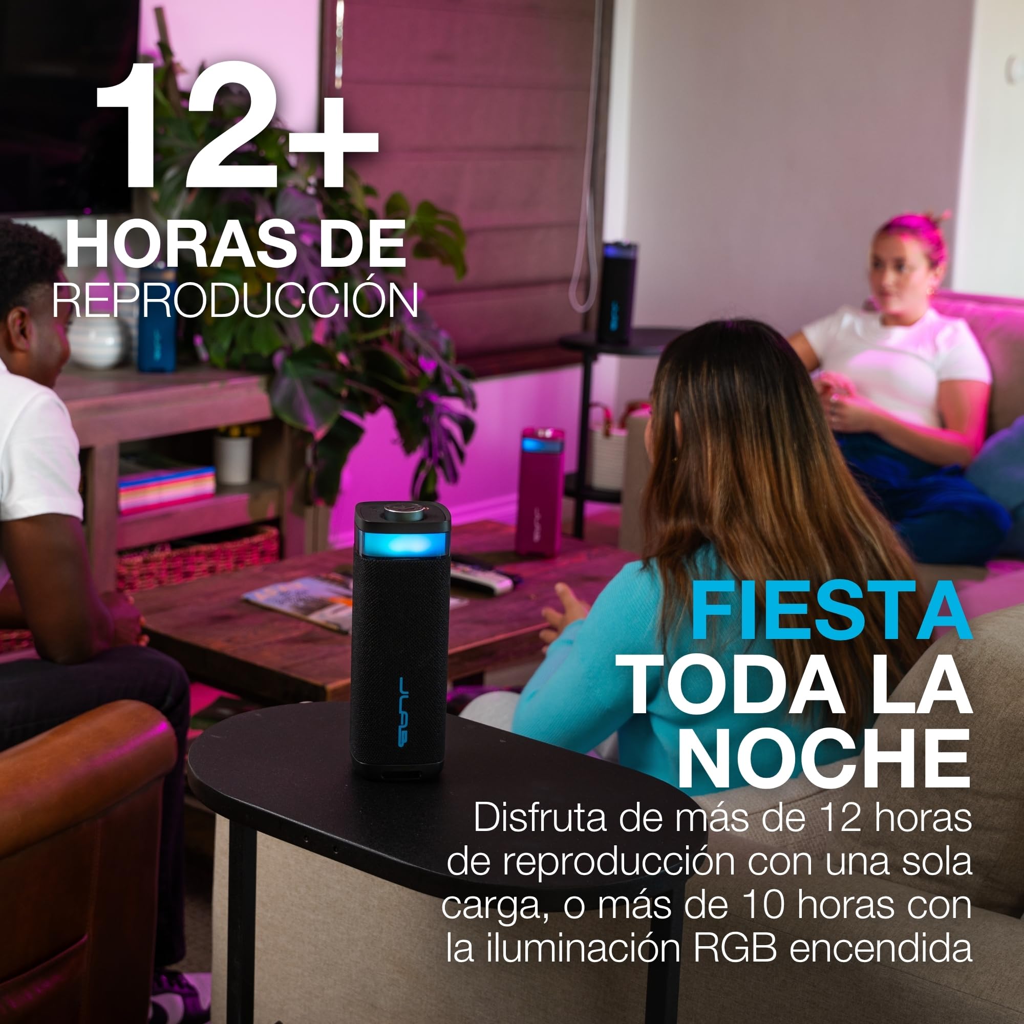 JLab JBuds Party Altavoz Bluetooth Portátil - 12H+, Azul Marino | Altavoz Inalámbrico 30W para Exteriores y Viajes con Luces RGB y Audio Potente, Resistente al Agua IP56