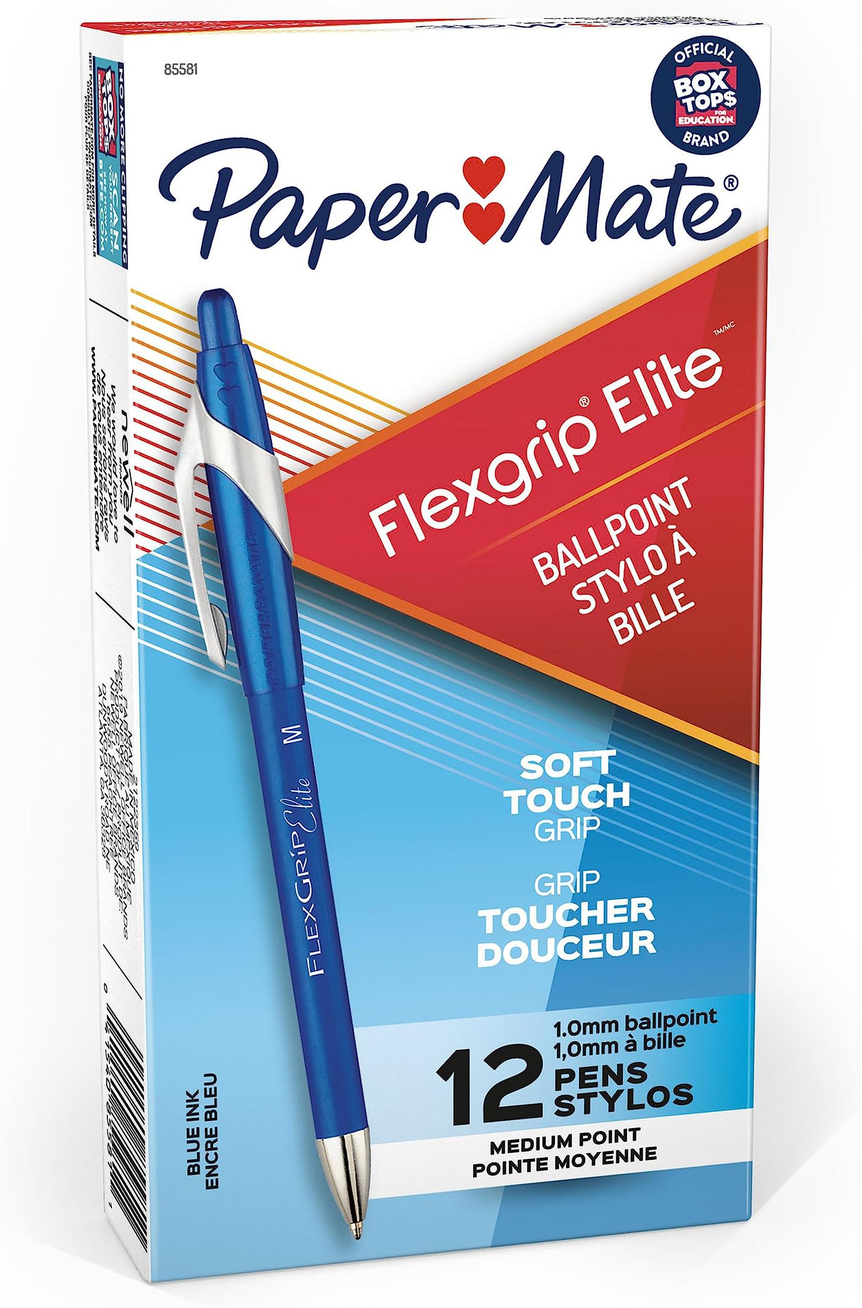 85581 FlexGrip Elite Retractable Ballpoint Pens, Medium Point, Blue, 12 Count