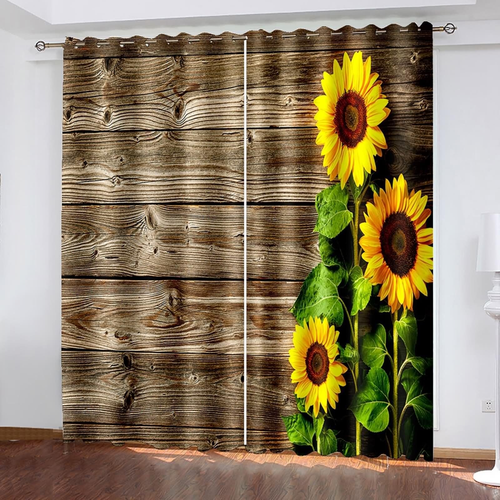 Cortinas de cocina de 84 pulgadas Bishilin con diseño de girasol rústico y paneles de madera