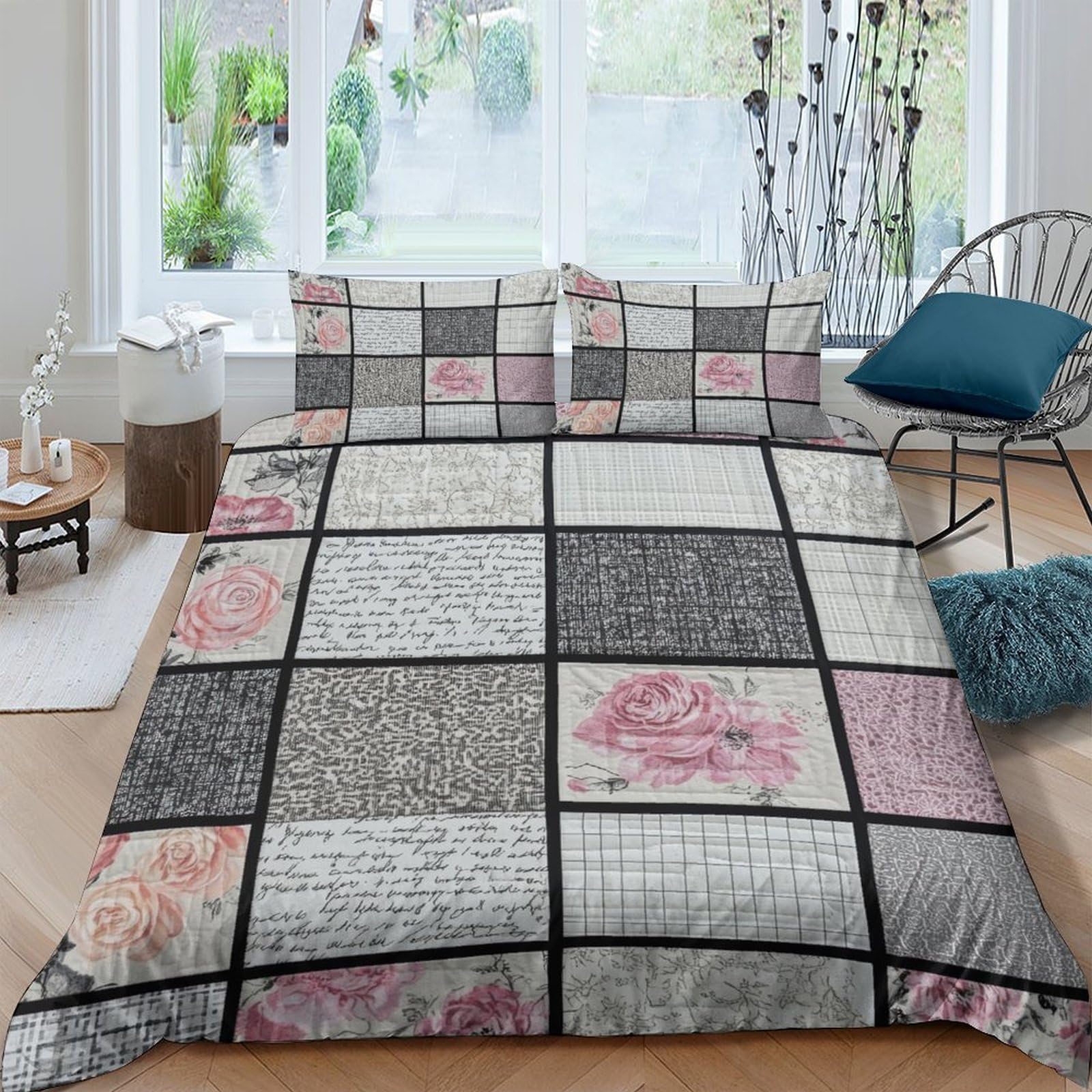 Unrxjzlvm Style-2 Patchwork Floral Duvet Set 3D Microfiber For Teens Students