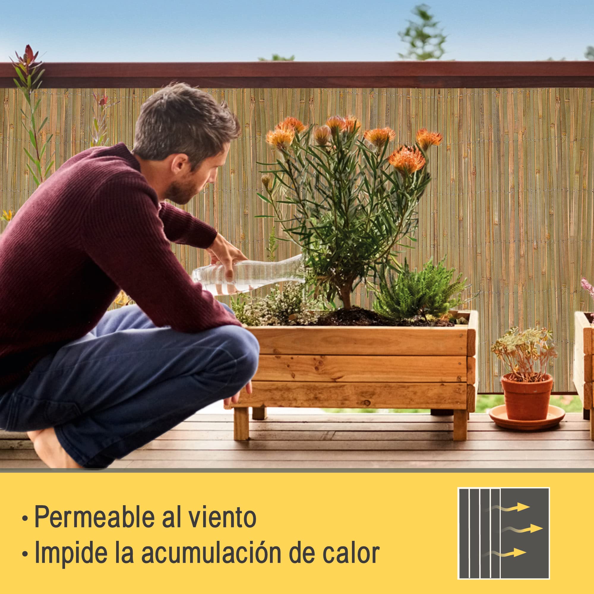Sol Royal FSC® Valla de Protección Bambú Natural 200x600 cm – Visual y Viento de Caña Balcones Terrazas y Jardín – Robusto Biombo de Bambú Resistente a la Intemperie – SolVision B89