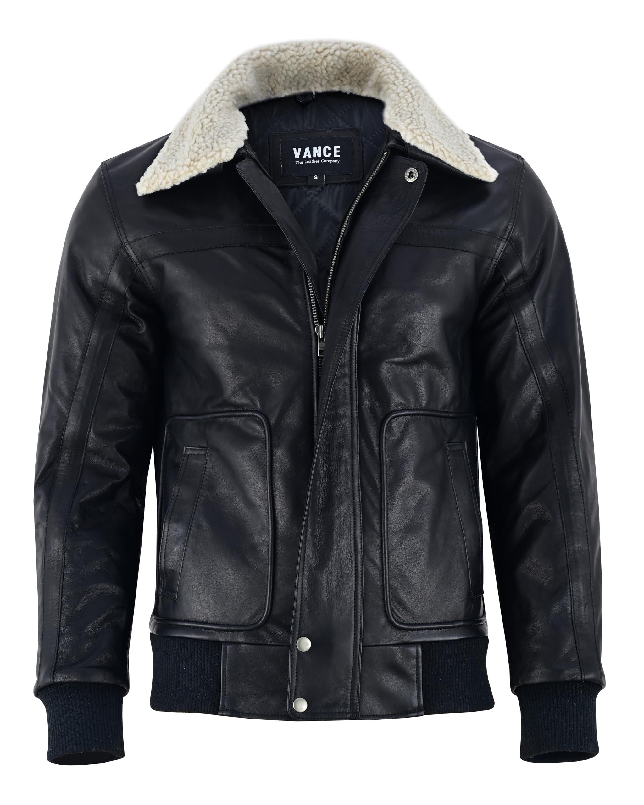 Vance The Leather Company Herren Lederjacke aus 100% Rindsleder – Echtleder Jacke mit abnehmbarem Fellkragen
