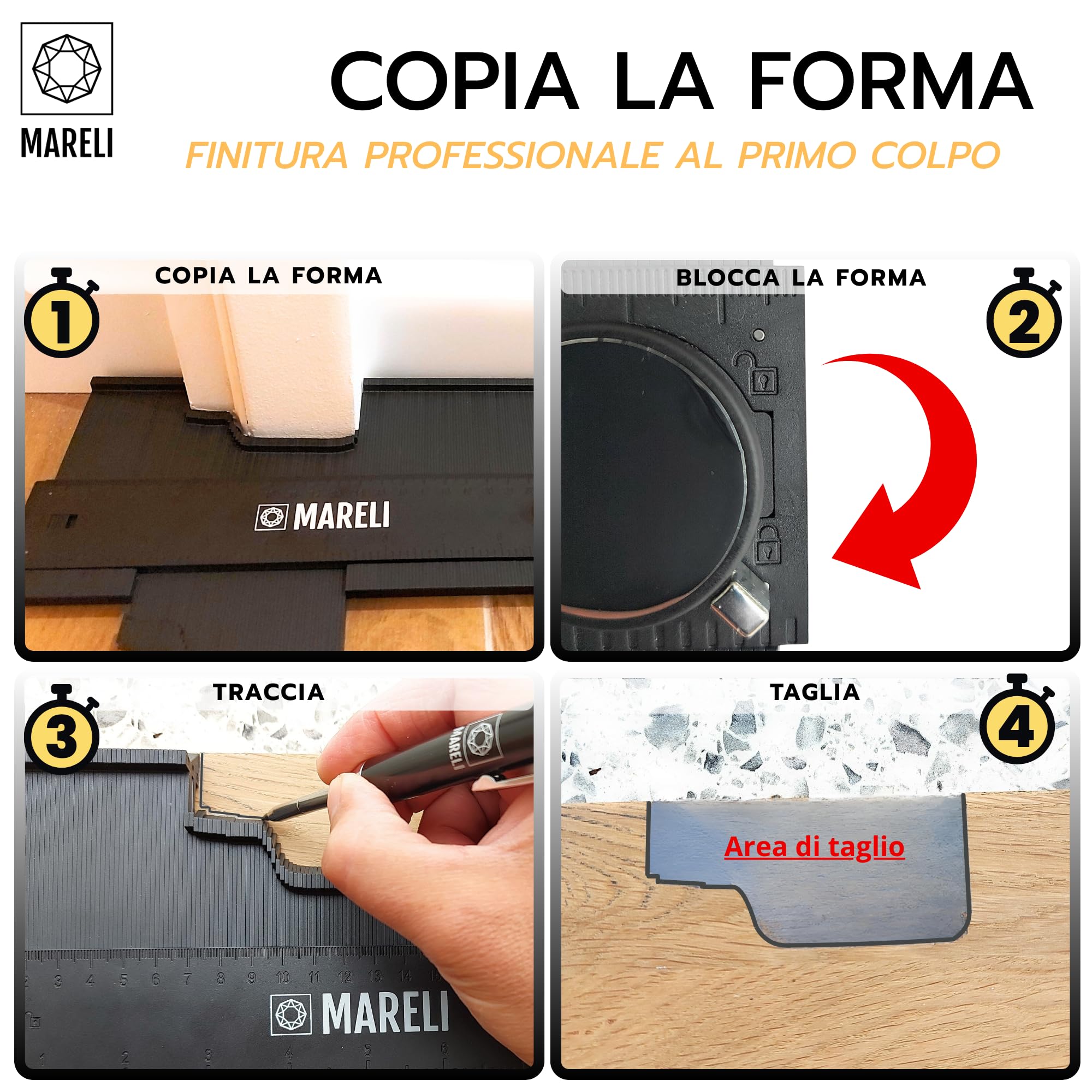 LINEA Replicatore di Contorno 13+25 cm collegabile all’infinito con blocco profilo – Kit con matita, mine, sacca e scatola – Per tracciatura e taglio legno, piastrelle, parquet – Idea regalo fai-da-te