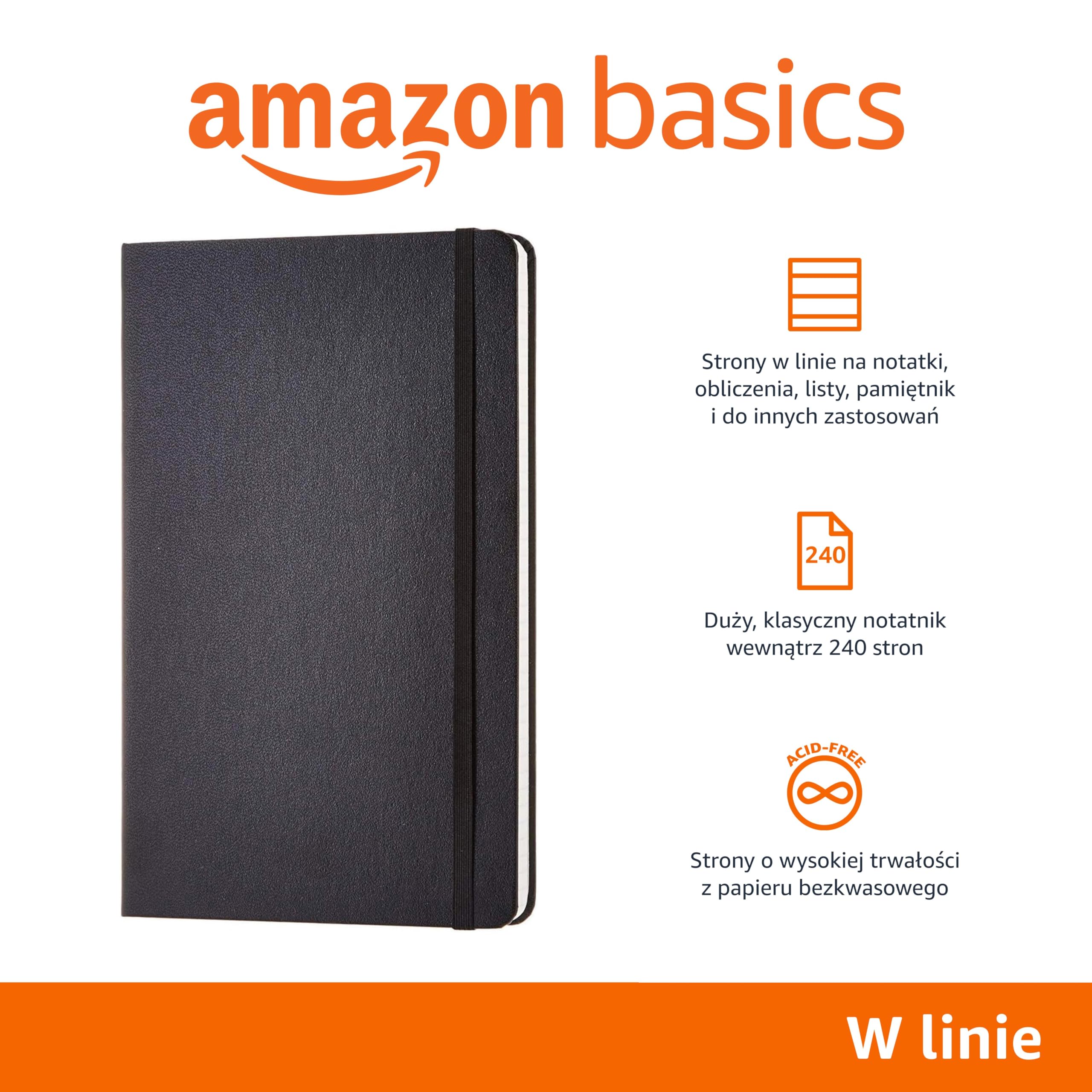 Amazon Basics klasyczny notatnik, A5, zwykły, czarny