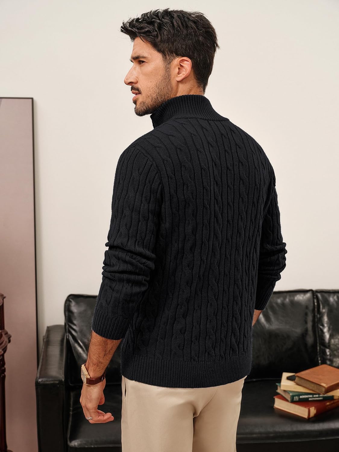 PJ PAUL JONES Mens Cardigan Sweater Full Zip Up Stand Collar Cardigans Long Sleeve Knitted Sweaters - Image 7