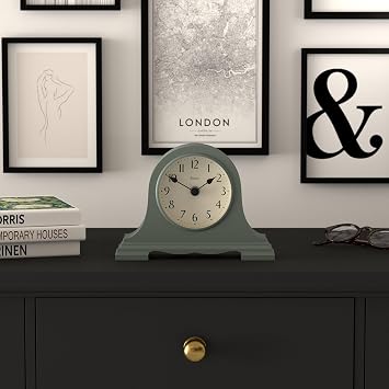 JONES CLOCKS Speakeasy Small Mantel Clock | Classic Napoleons hat Design | Green | Contemporary Classic Style for Desk, Table, Shelf or Bedside