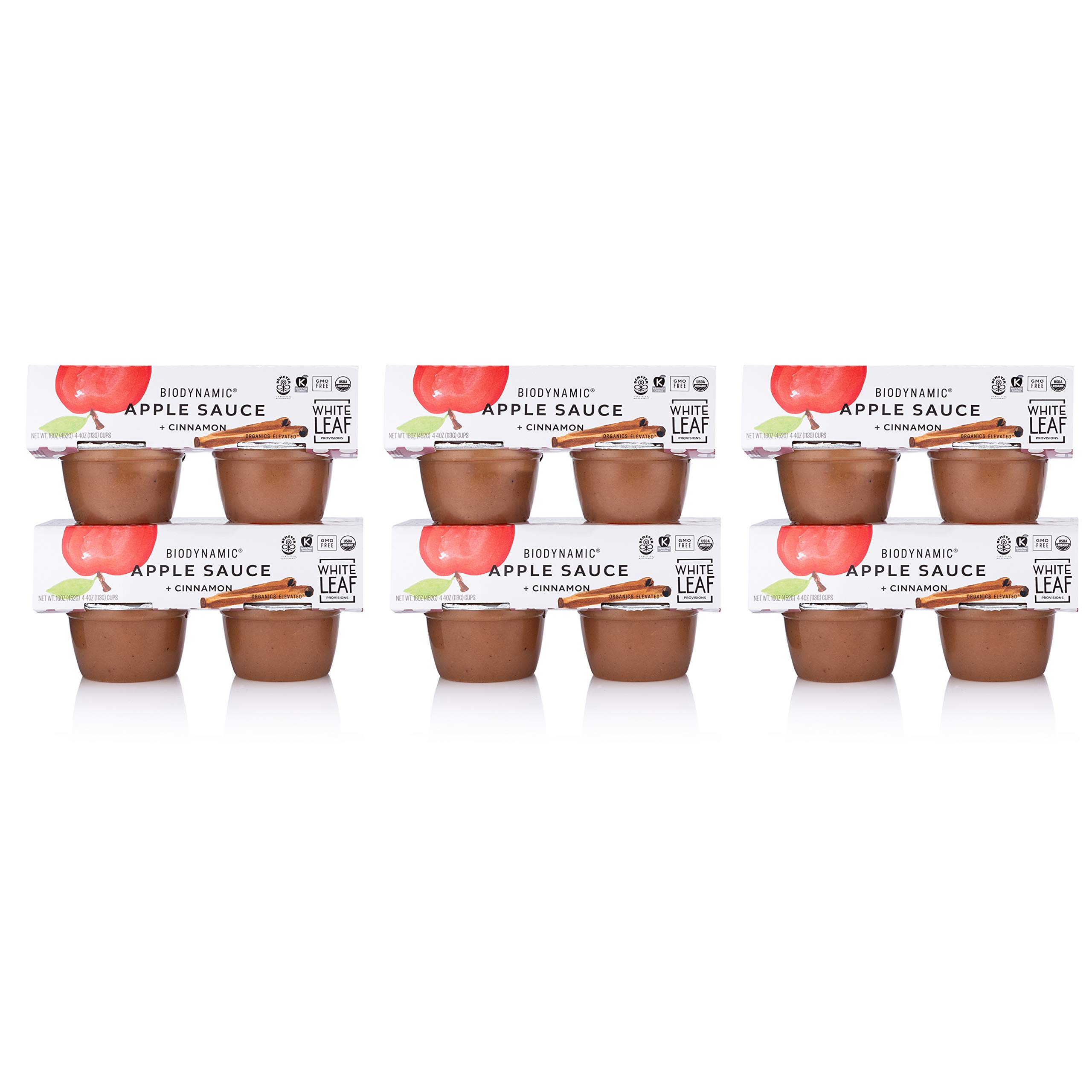 White Leaf Provisions Biodynamic & Organic Unsweetened Applesauce — Apple + Ceylon Cinnamon Sauce Pack – Healthy Snack Cups for Kids & Adults – 24 x 4oz Individual Sauce Cups