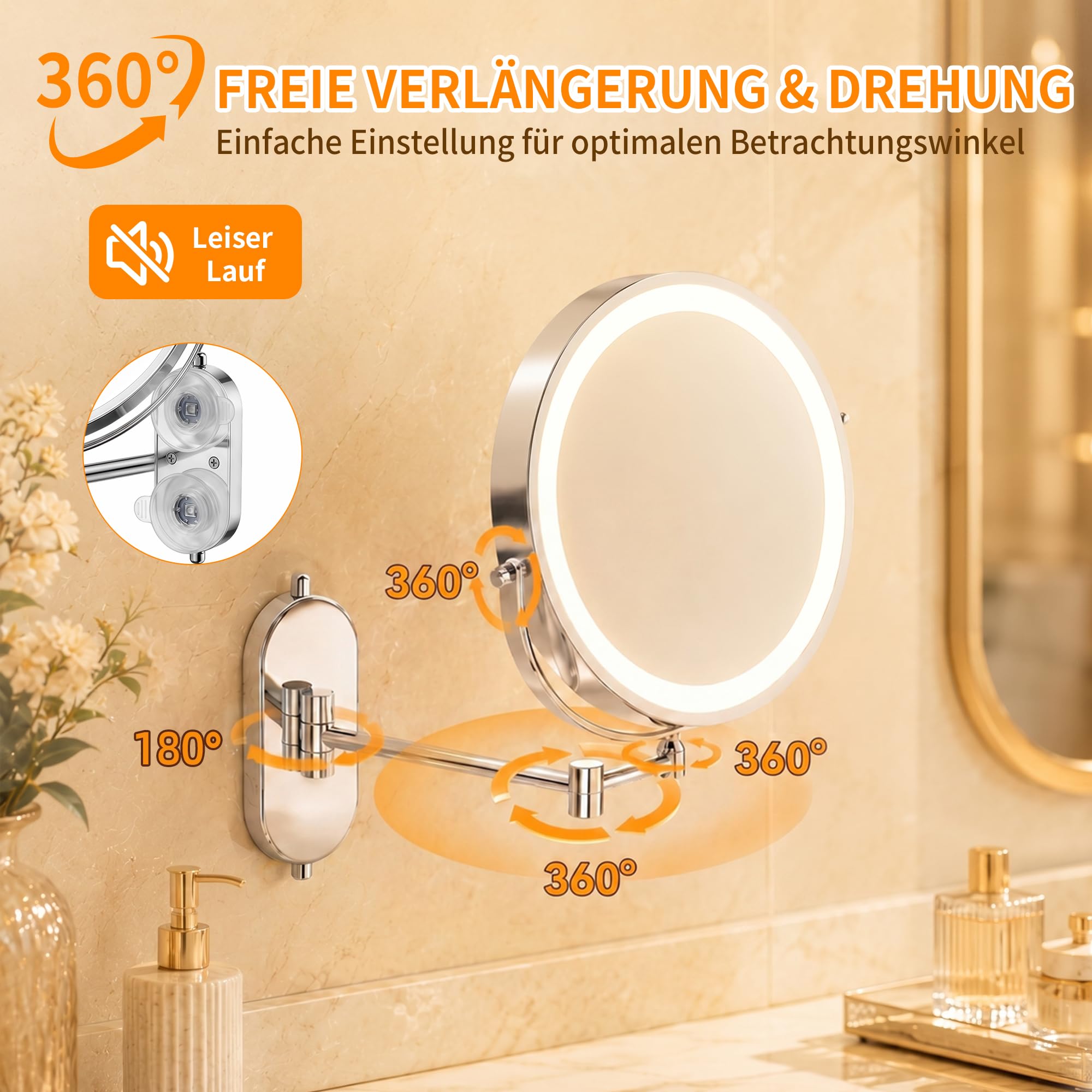Kosmetikspiegel 30 Fach Vergrößerungsspiegel mit Saugnapf und Beleuchtung