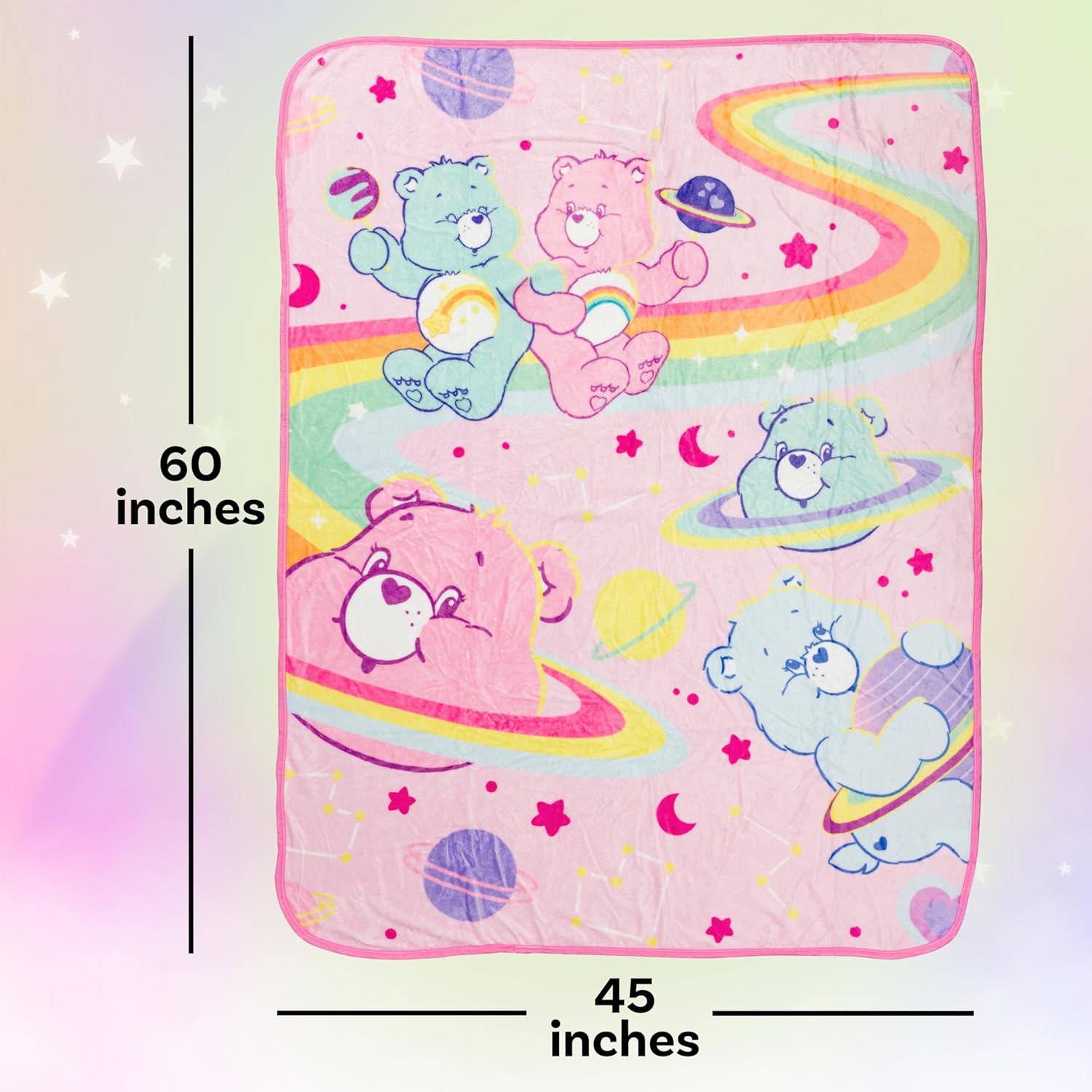 Silver Buffalo Care Bears Rainbow Cosmic Space Featuring Cheer Bear and Wish Bear 45" x 60" Fleece Throw, Soft and Cozy Blanket, 250 GSM - Image 2