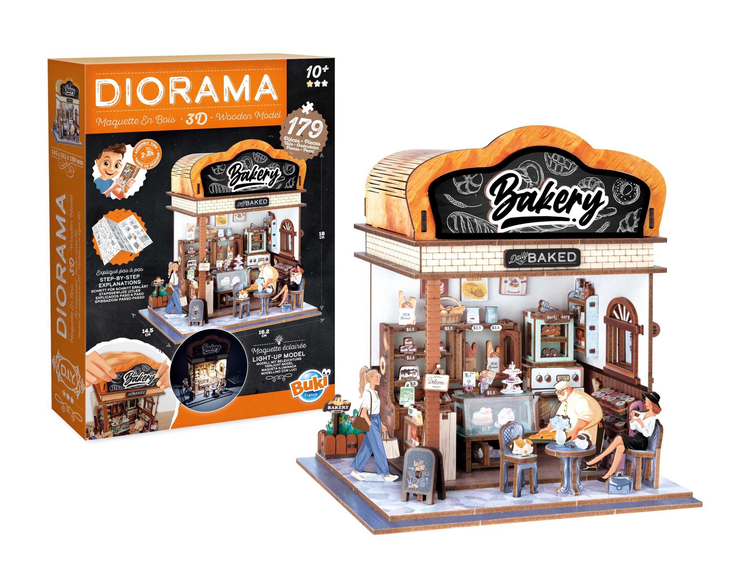 BUKI France 68073 BUKI France 68073 Miniature Bakery Model Wooden with LED Diorama DIY 179 Pieces for Bedroom Decoration from 10 Years