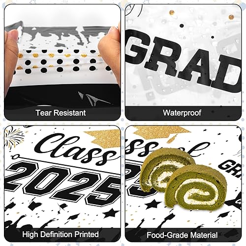 Miniatura 4 de Mantel de decoración de graduación para clase de 2025 3 piezas de plástico de felicitaciones graduadas, cubierta de mesa de graduación para