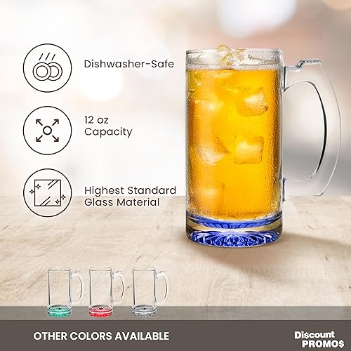 Vista 2 de Libbey - Juego de 12 tazas de cerveza Libbey, 12 onzas, cristalería para padrinos de boda, color azul En blanco – Azul