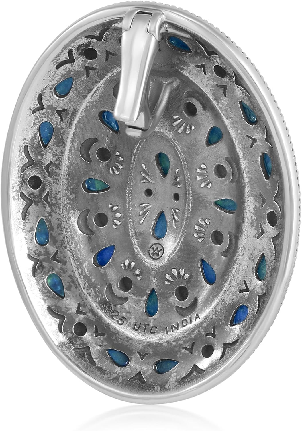 American West Jewelry Sterling Silver Lapis Cluster Gemstone Oval Pendant Enhancer
