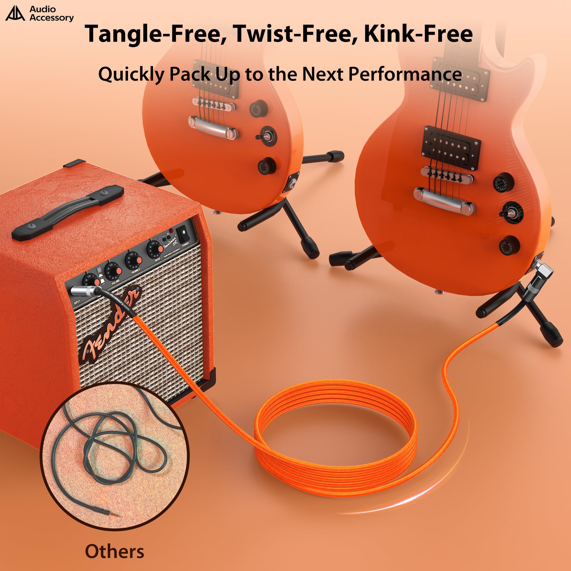 Cable de guitarra en ángulo recto de 25 pies, trenzado en nylon reforzado con Kevlar, conector Neutrik REAN, cable de instrumento de 1/4 de 20AWG 99.99% OFC, cable de amplificador blindado doble para