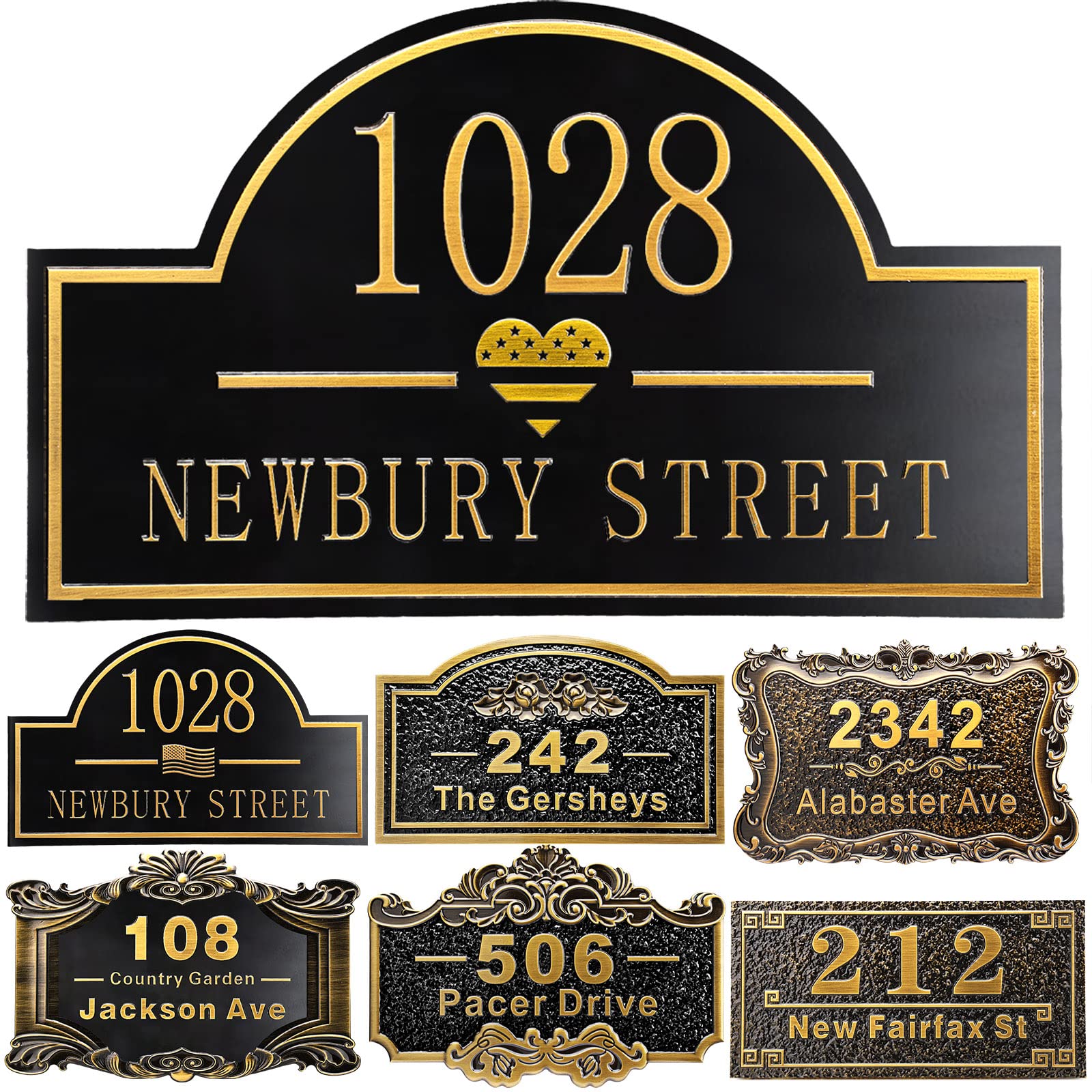 Personalized House Address Plaque 12" Cast Numbers for Outside Custom Street Name Address Sign Plate Vintage for Mailbox Door Room Classic Wall Outdoor Antique Brass