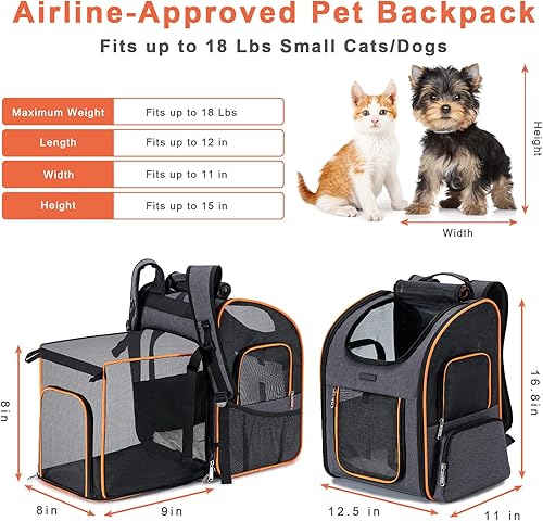 Miniatura 4 de Mochila transportadora para gatos, mochila para perros pequeños, medianos y gatos, mochila expandible aprobada por aerolíneas para perros pequeños,