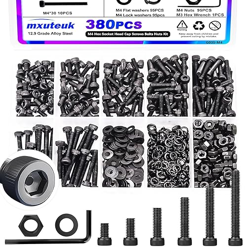 Miniatura 29 de mxuteuk Surtido de tornillos métricos M2 M3 M4 M5, 1084 piezas, tornillos de acero de aleación de grado 12.9, surtido de tuercas y arandelas, kit