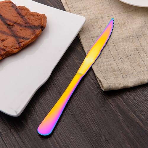 Miniatura 4 de Berglander Cuchillo de carne de acero inoxidable multicolor chapado en titanio, cuchillo de carne resistente para chefs, ideal para barbacoa, bodas,