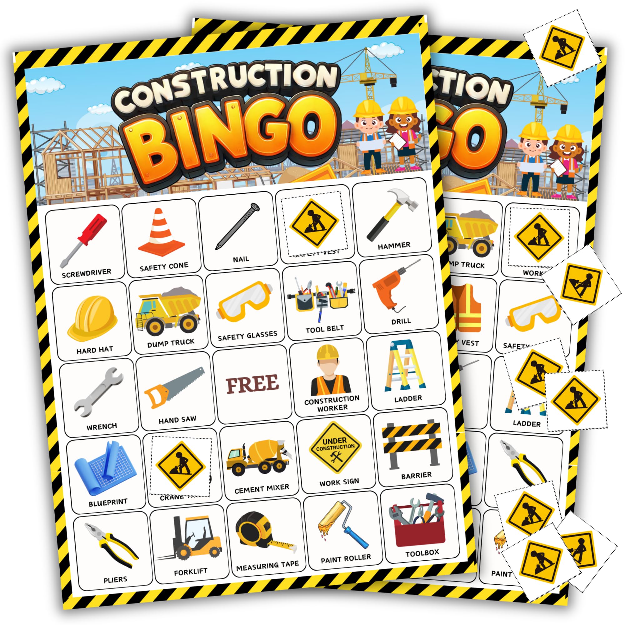 Echoglimmer Bingo Construction Party Favors | Birthday Party Decorations Games | Construction Party Supplies for 24 Players | Construction Party |