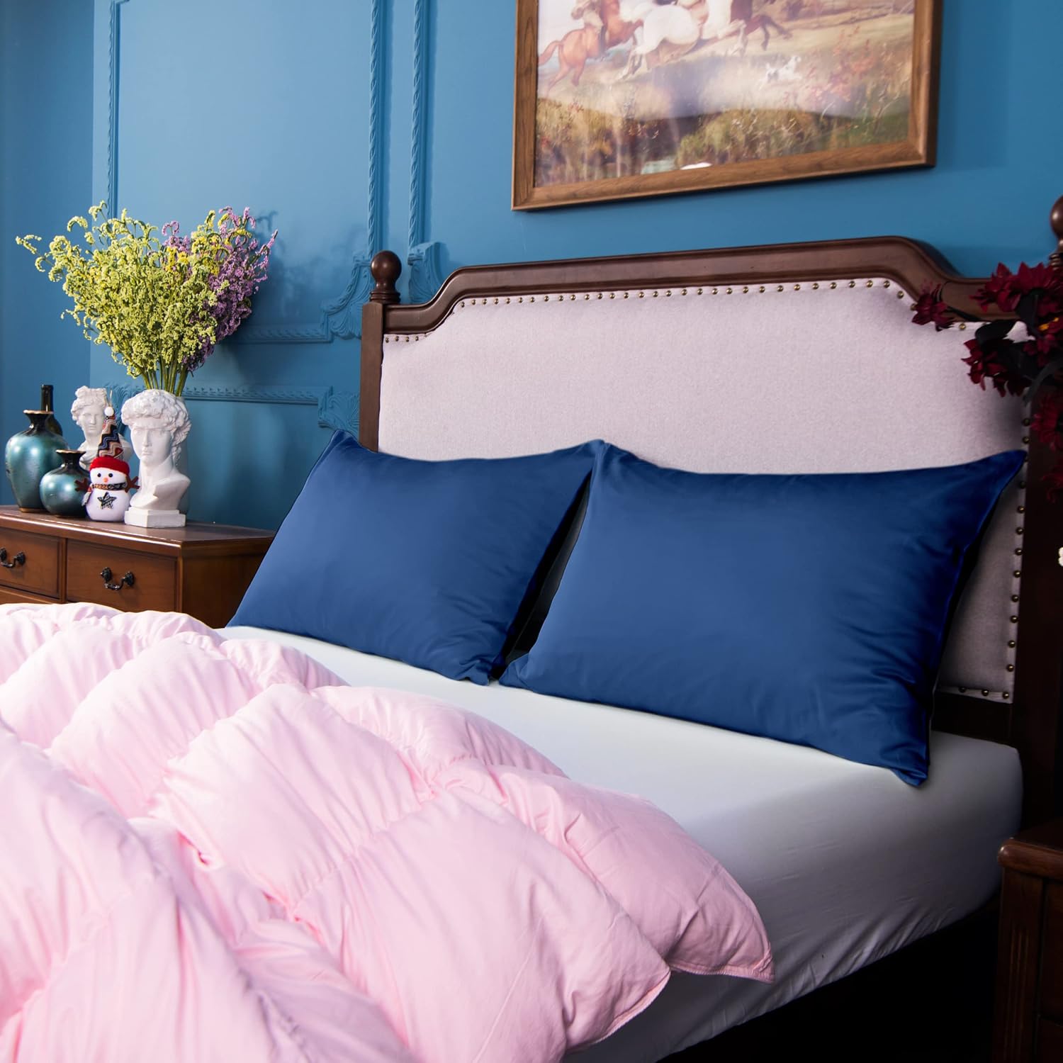 NTBAY Egyptian Cotton Queen Pillowcases - Set of 2, 500 Thread Count Cotton Pillowcases - Soft and Breathable Envelope Closure Pillow Cases - 20x30 Pillow Covers for Bed, Navy Blue - Image 2