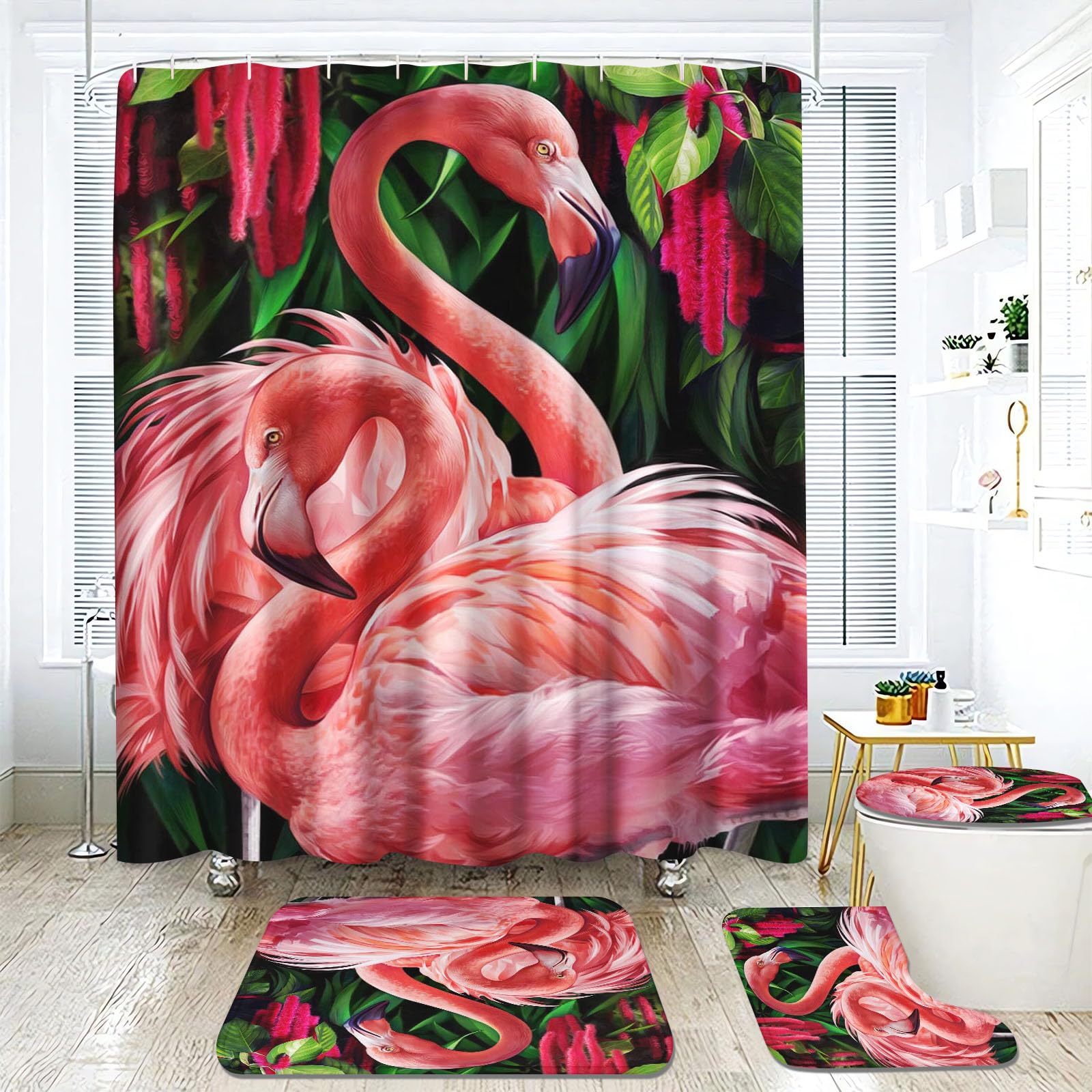 WSSLJK Flamingos Tenda da doccia in tessuto, 120 x 200 cm, 180 x 200 cm, 180 x 180 cm, con simpatici animali, impermeabile, per decorare il vostro bagno (200 x 240 cm, 1