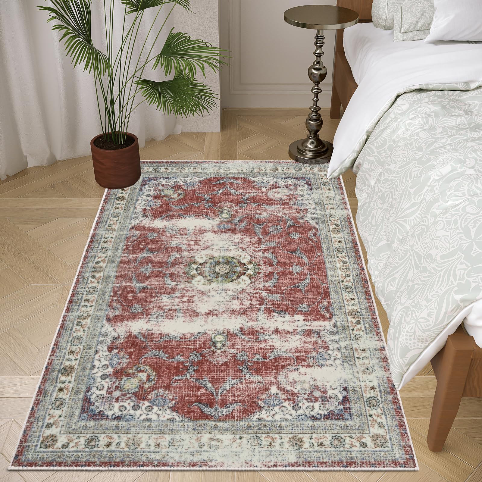 4x6 Washable Rug Indoor Boho Non-Slip Low Pile Ultra Soft Area Rug Carpet for Bedroom Entryway Kitchen Living