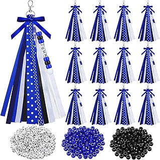 Nosiny 12 Pcs Cheer Keychains Personalized DIY Bead Ribbon Keychain Kit Cheer Backpack Tags Cheerleader Team Gifts for Women