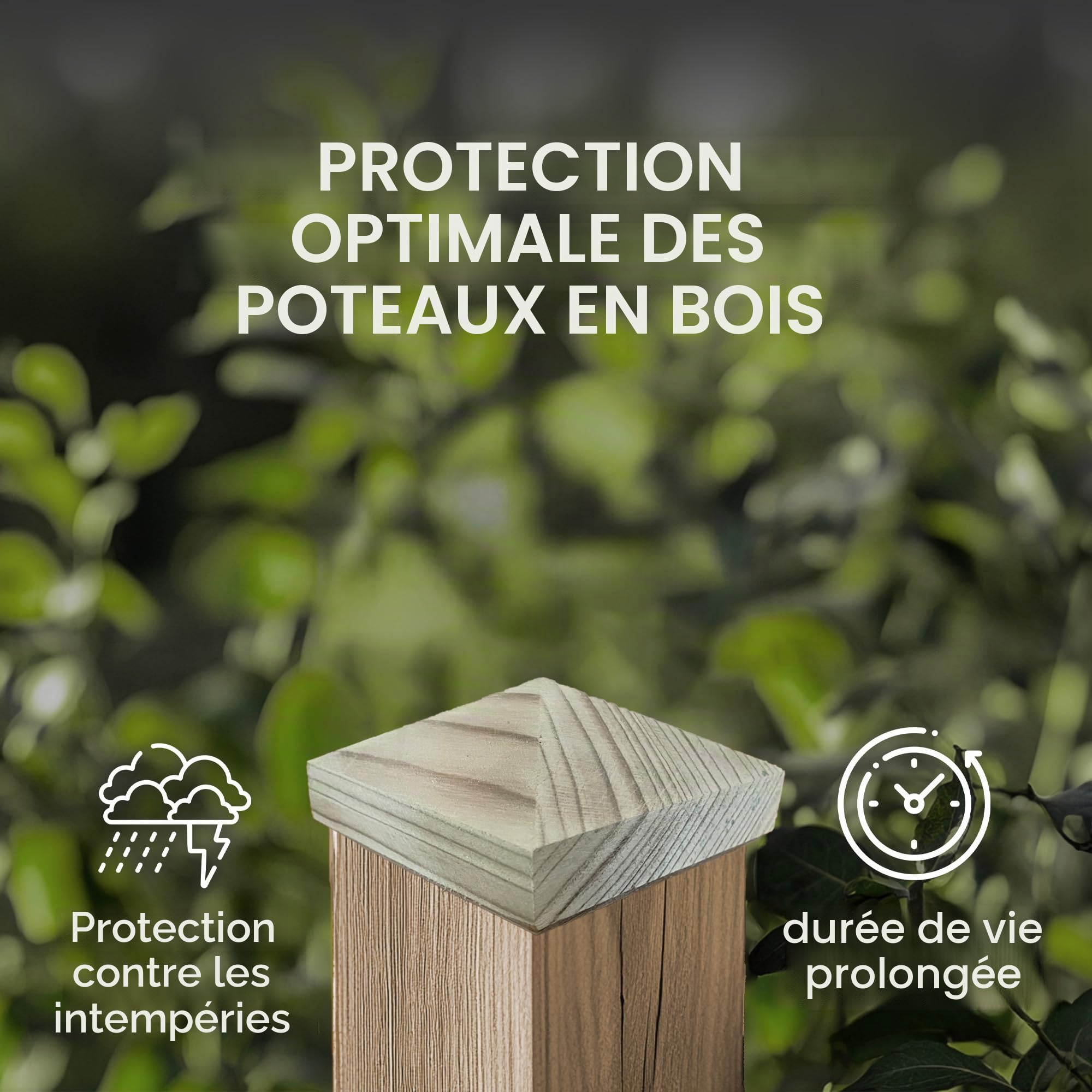 Lot de 1 à 10 capuchons de poteau en bois pyramide H2i - Taille : 80 mm / 100 mm / 130 mm (2) - 10 pièces de 100 x 100 mm.