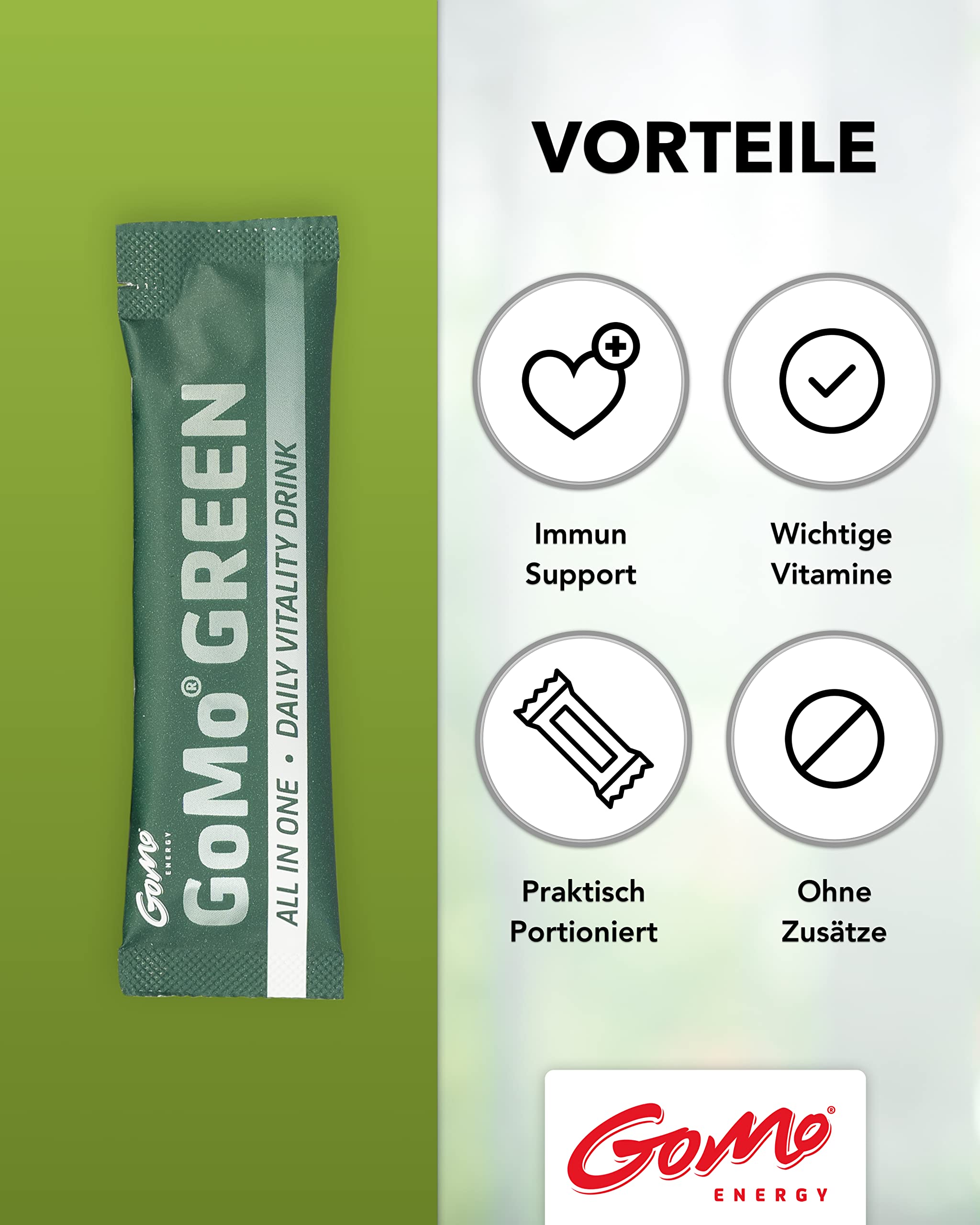 GoMo® GREEN | All in One - Daily Vitality Drink mit Spirulina aus Österreich | Zur Verbesserung der Leistungsfähigkeit & Konzentration I deine tägliche Greens Energie made in Germany | 30 Portionen