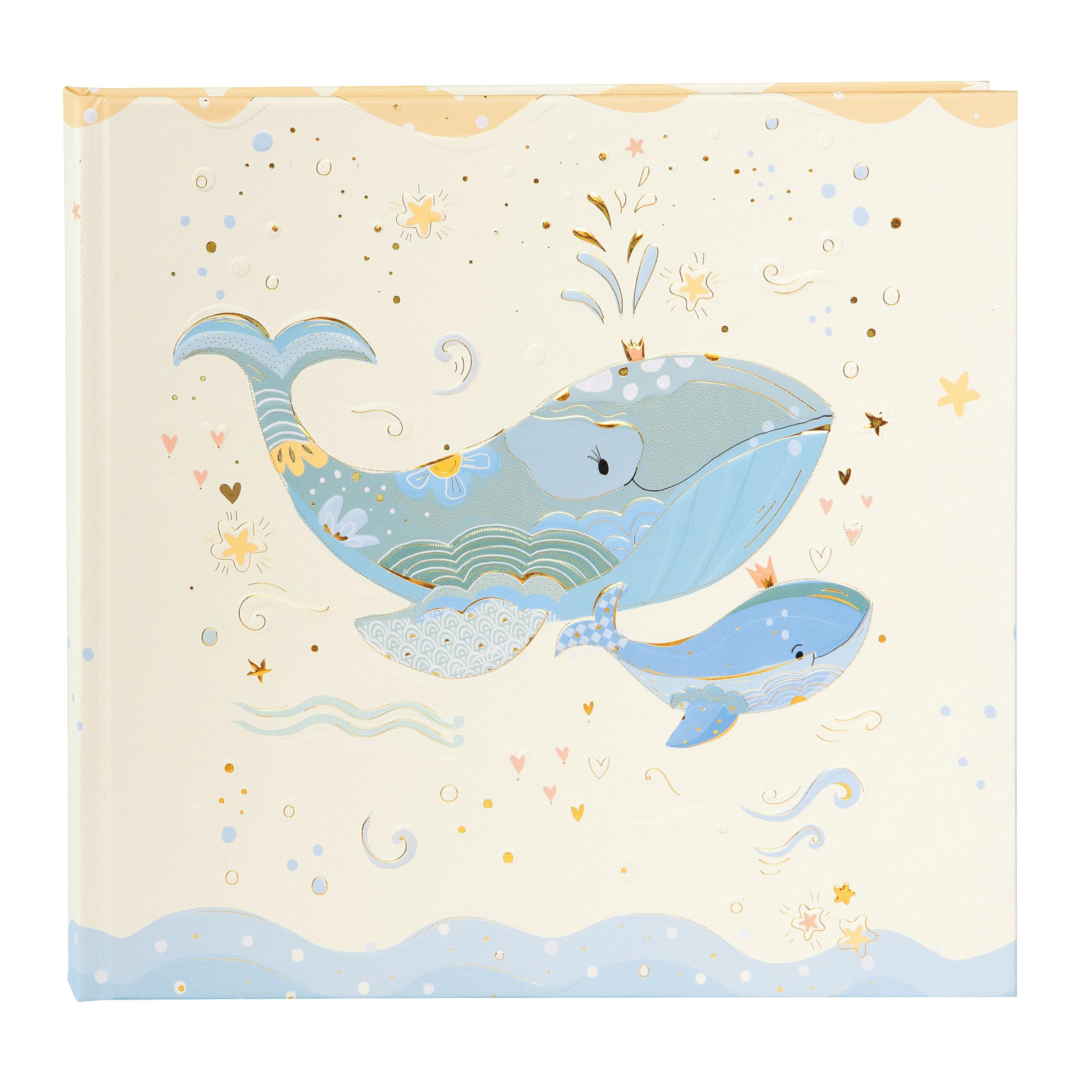 goldbuch 50 395 Babytagebuch Blue Whale, Tagebuch für Neugeborene, Erinnerungsalbum mit 100 illustrierten Seiten, Kunstdruck Einband mit Wal-Motiv, ca. 24,5 x 22,5 x 3,5 cm, Album in Blau und Beige